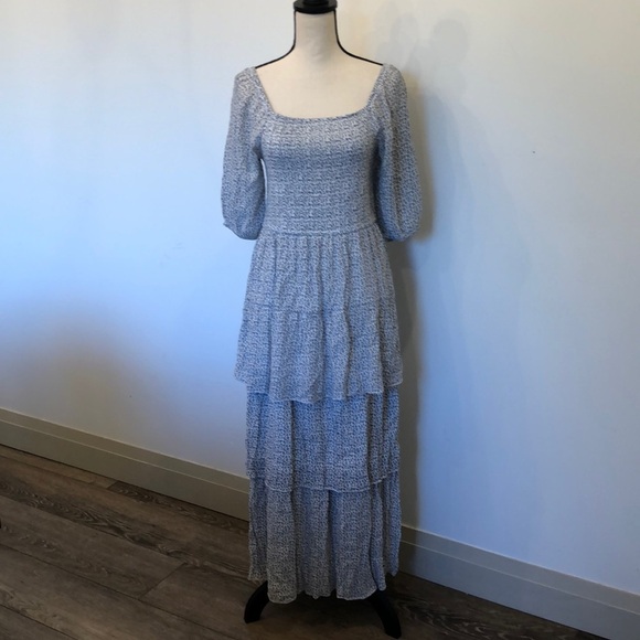J.  Gee floral dress maxi boho style white and blue size L - Picture 1 of 12